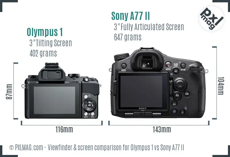 Olympus 1 vs Sony A77 II Screen and Viewfinder comparison