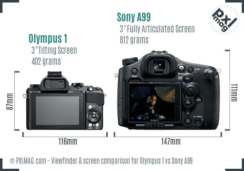 Olympus 1 vs Sony A99 Screen and Viewfinder comparison