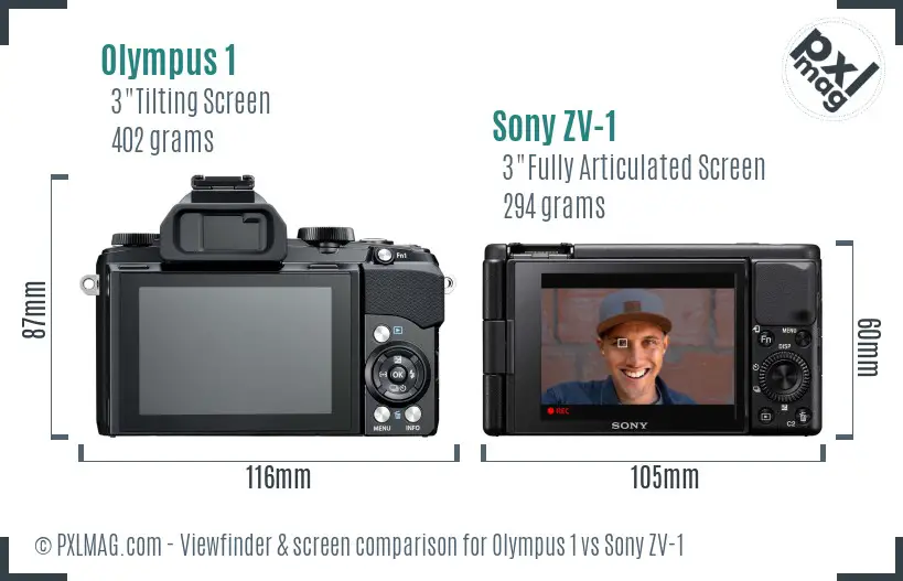 Olympus 1 vs Sony ZV-1 Screen and Viewfinder comparison