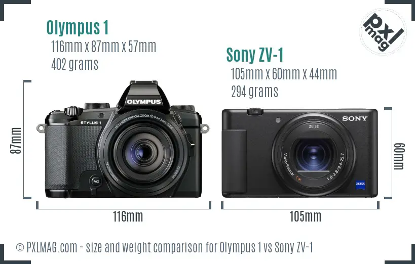 Olympus 1 vs Sony ZV-1 size comparison