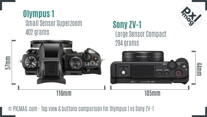 Olympus 1 vs Sony ZV-1 top view buttons comparison