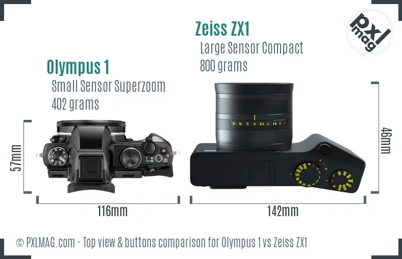 Olympus 1 vs Zeiss ZX1 top view buttons comparison