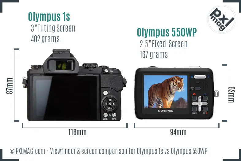 Olympus 1s vs Olympus 550WP Screen and Viewfinder comparison
