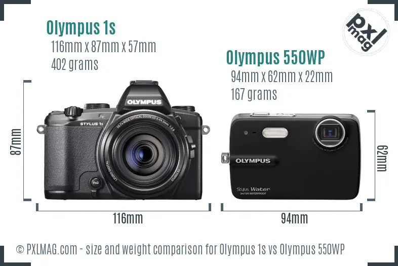 Olympus 1s vs Olympus 550WP size comparison