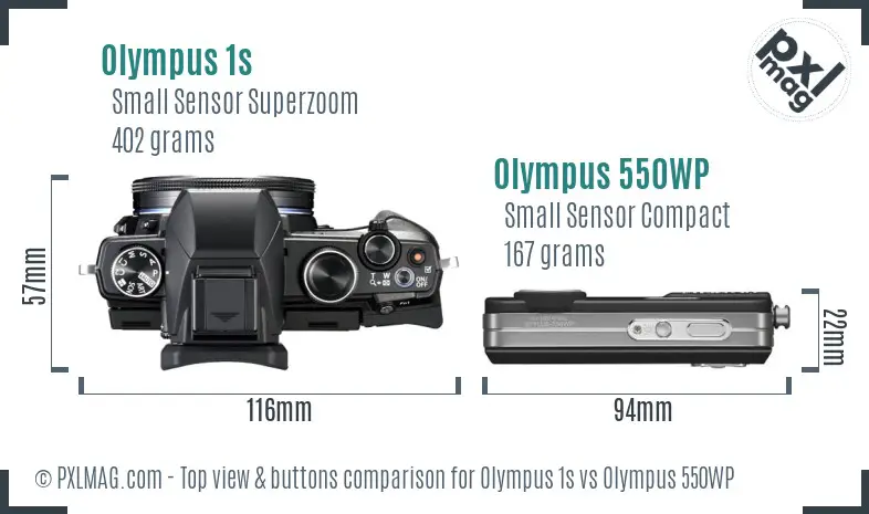 Olympus 1s vs Olympus 550WP top view buttons comparison