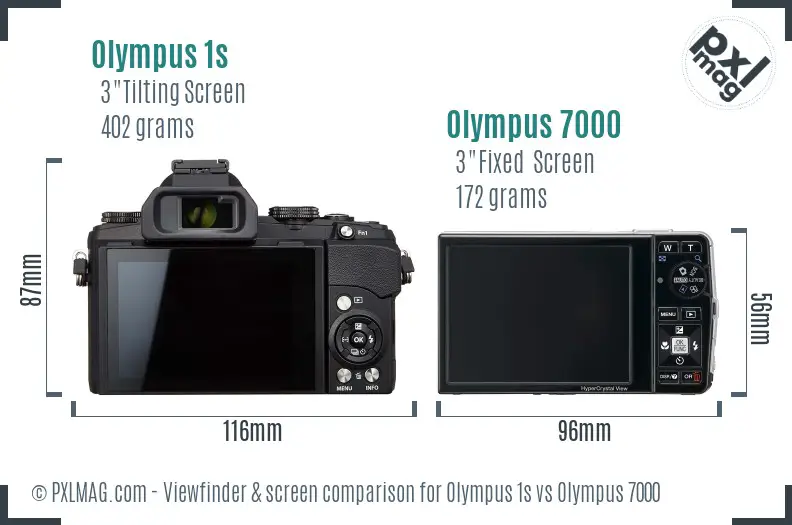 Olympus 1s vs Olympus 7000 Screen and Viewfinder comparison