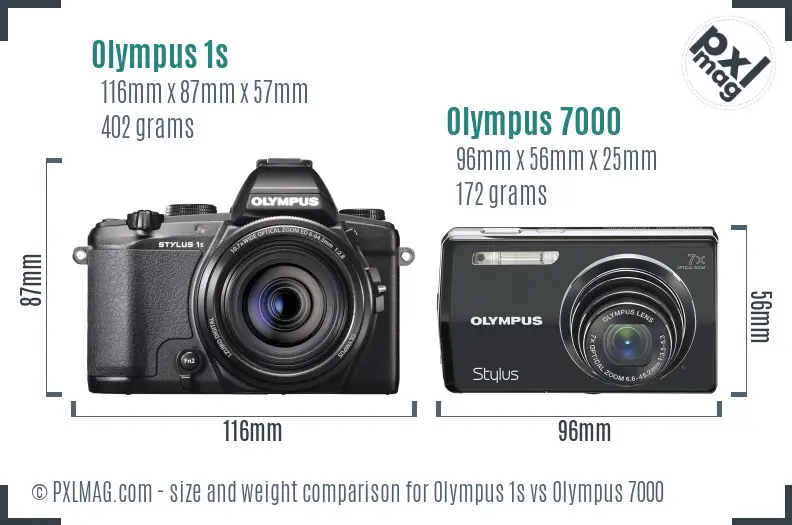 Olympus 1s vs Olympus 7000 size comparison