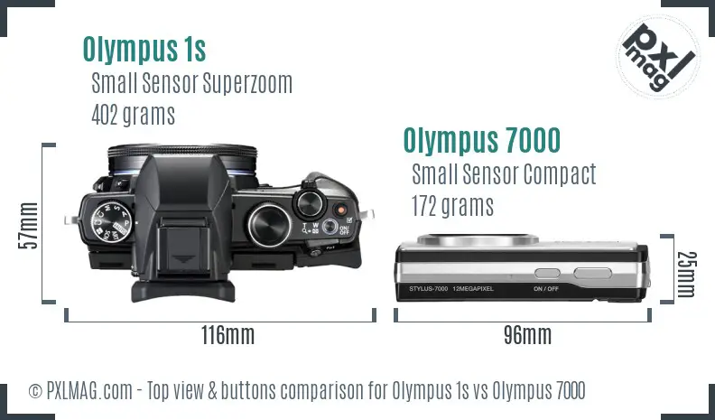 Olympus 1s vs Olympus 7000 top view buttons comparison