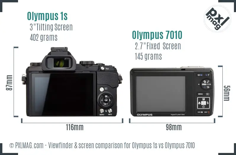 Olympus 1s vs Olympus 7010 Screen and Viewfinder comparison