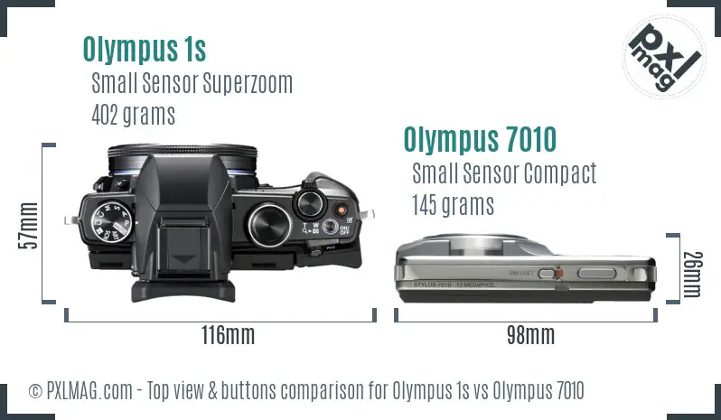 Olympus 1s vs Olympus 7010 top view buttons comparison