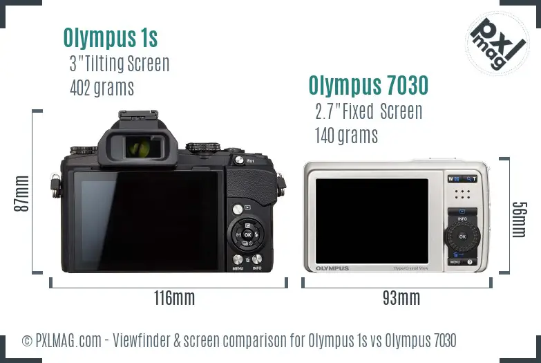Olympus 1s vs Olympus 7030 Screen and Viewfinder comparison