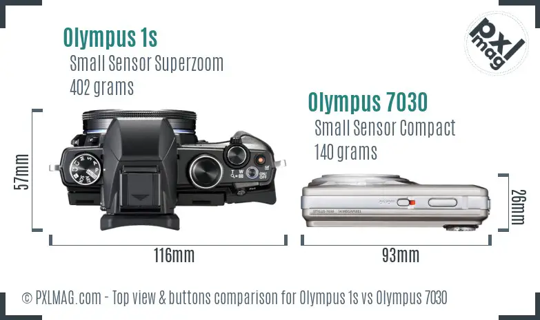 Olympus 1s vs Olympus 7030 top view buttons comparison