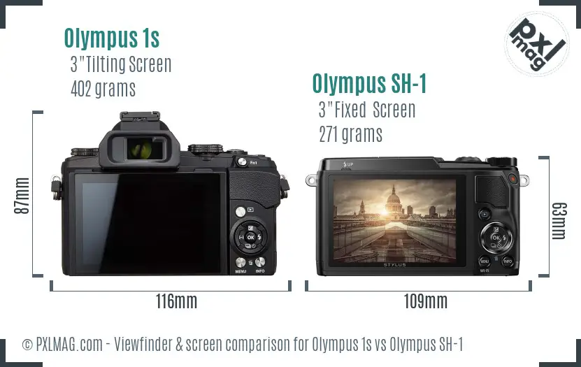 Olympus 1s vs Olympus SH-1 Screen and Viewfinder comparison