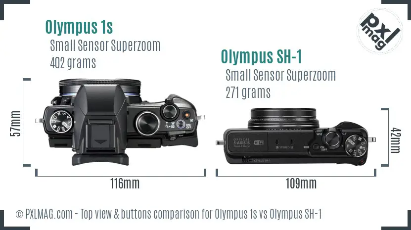 Olympus 1s vs Olympus SH-1 top view buttons comparison
