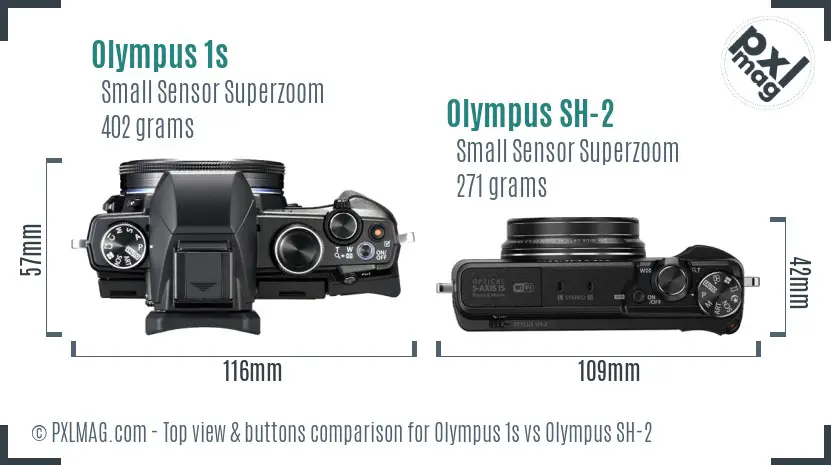 Olympus 1s vs Olympus SH-2 top view buttons comparison