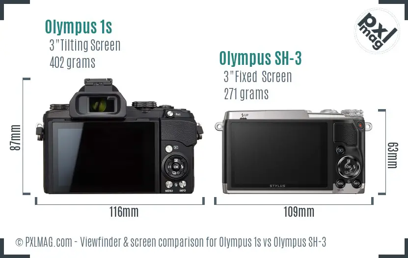 Olympus 1s vs Olympus SH-3 Screen and Viewfinder comparison