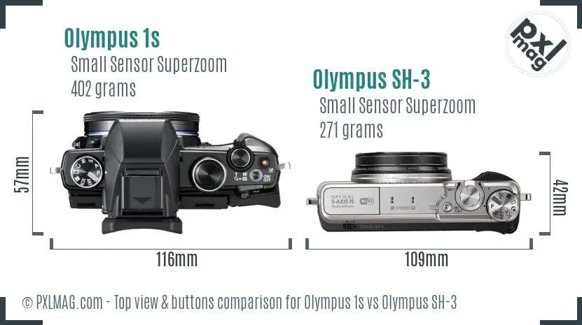 Olympus 1s vs Olympus SH-3 top view buttons comparison