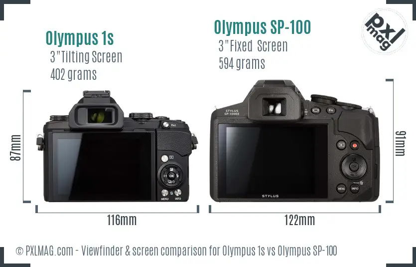 Olympus 1s vs Olympus SP-100 Screen and Viewfinder comparison
