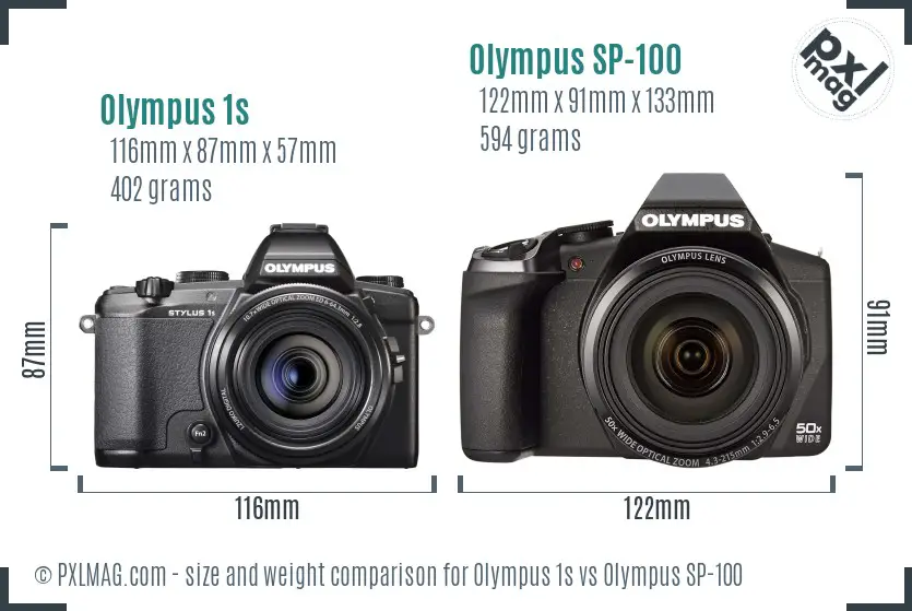 Olympus 1s vs Olympus SP-100 size comparison