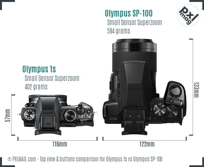 Olympus 1s vs Olympus SP-100 top view buttons comparison