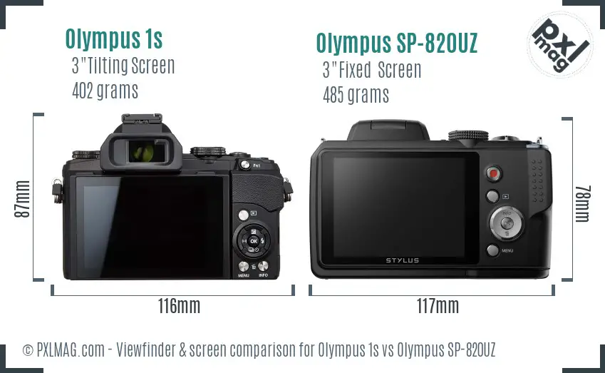 Olympus 1s vs Olympus SP-820UZ Screen and Viewfinder comparison