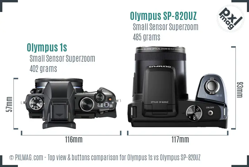 Olympus 1s vs Olympus SP-820UZ top view buttons comparison