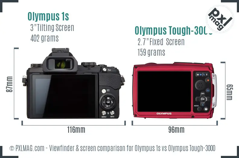 Olympus 1s vs Olympus Tough-3000 Screen and Viewfinder comparison