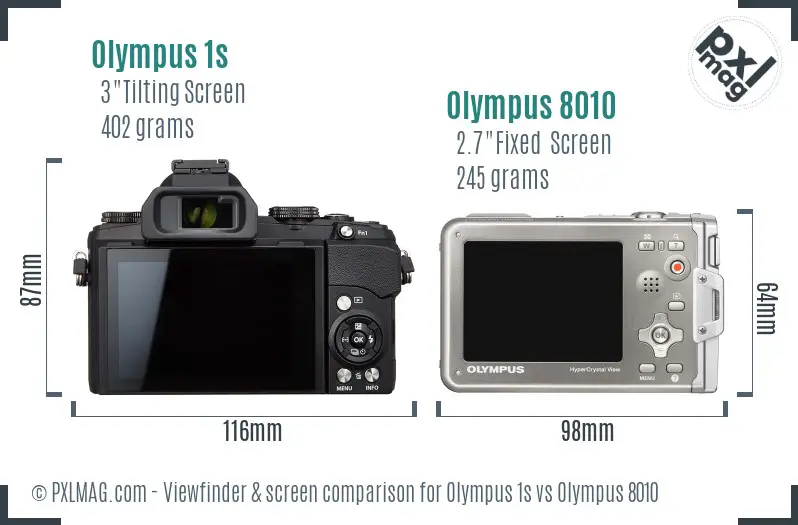 Olympus 1s vs Olympus 8010 Screen and Viewfinder comparison