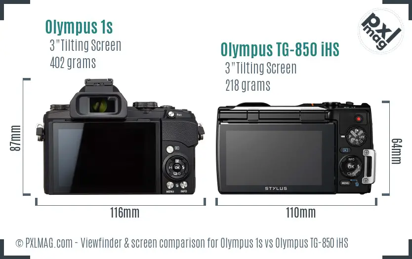 Olympus 1s vs Olympus TG-850 iHS Screen and Viewfinder comparison