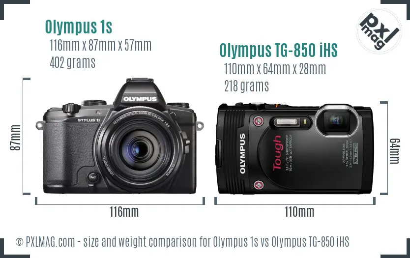 Olympus 1s vs Olympus TG-850 iHS size comparison