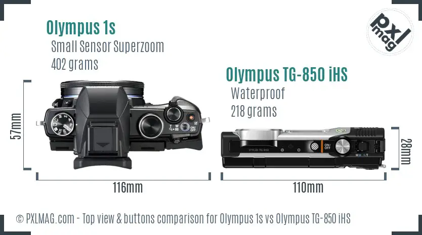 Olympus 1s vs Olympus TG-850 iHS top view buttons comparison