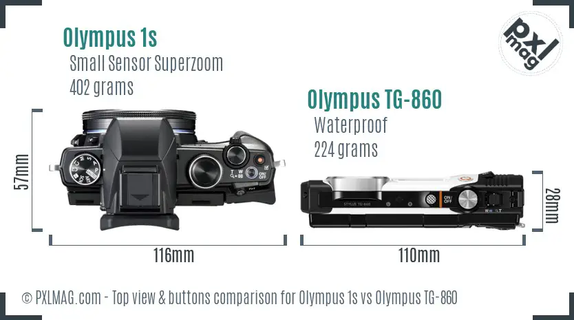 Olympus 1s vs Olympus TG-860 top view buttons comparison