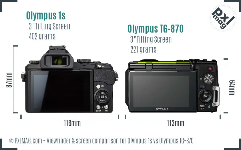 Olympus 1s vs Olympus TG-870 Screen and Viewfinder comparison