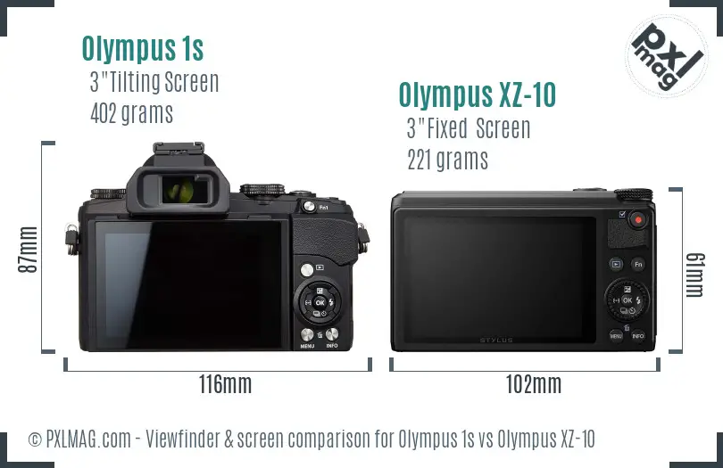 Olympus 1s vs Olympus XZ-10 Screen and Viewfinder comparison