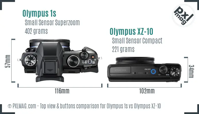 Olympus 1s vs Olympus XZ-10 top view buttons comparison