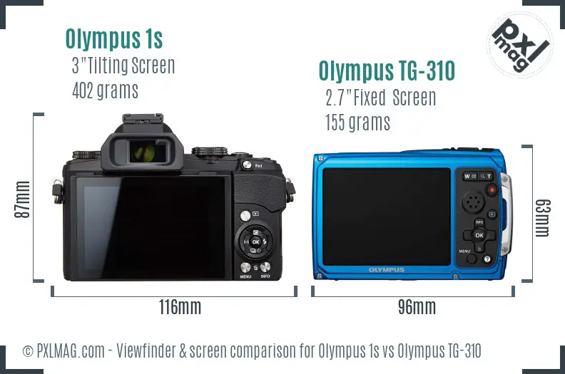 Olympus 1s vs Olympus TG-310 Screen and Viewfinder comparison