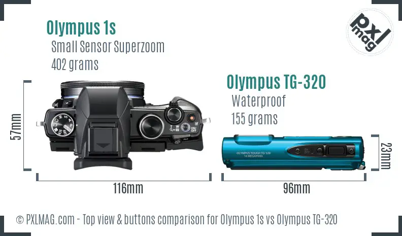 Olympus 1s vs Olympus TG-320 top view buttons comparison
