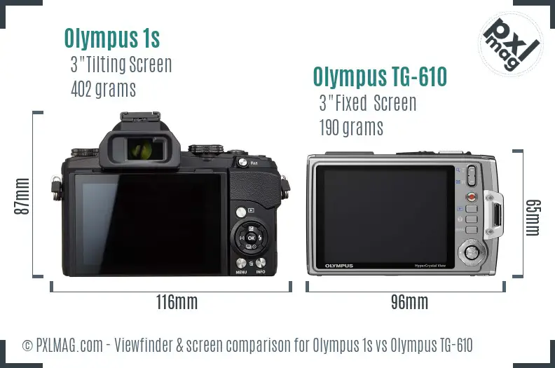 Olympus 1s vs Olympus TG-610 Screen and Viewfinder comparison