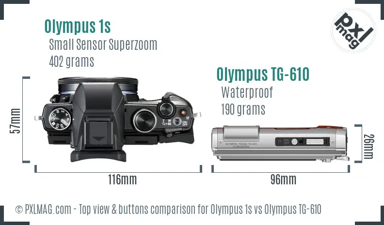 Olympus 1s vs Olympus TG-610 top view buttons comparison
