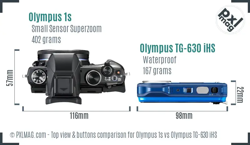 Olympus 1s vs Olympus TG-630 iHS top view buttons comparison