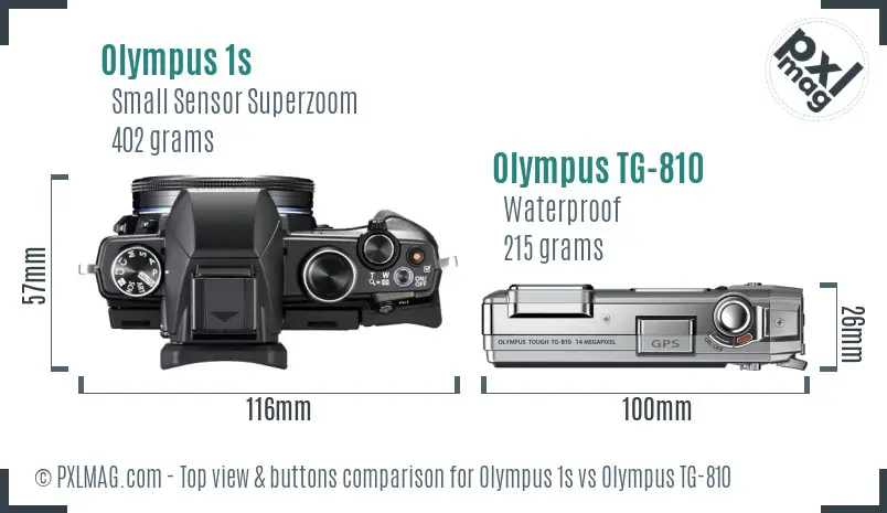 Olympus 1s vs Olympus TG-810 top view buttons comparison