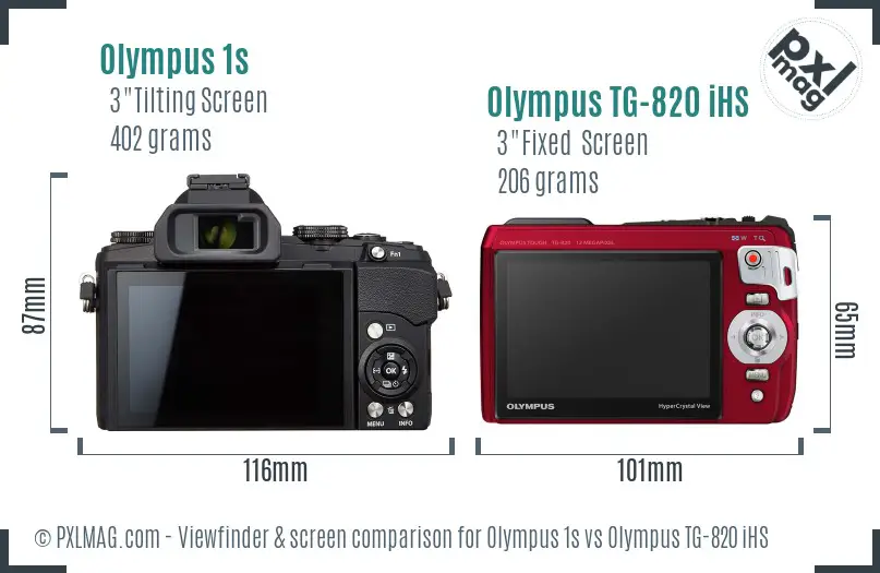 Olympus 1s vs Olympus TG-820 iHS Screen and Viewfinder comparison