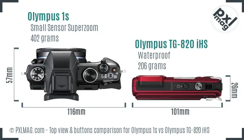 Olympus 1s vs Olympus TG-820 iHS top view buttons comparison