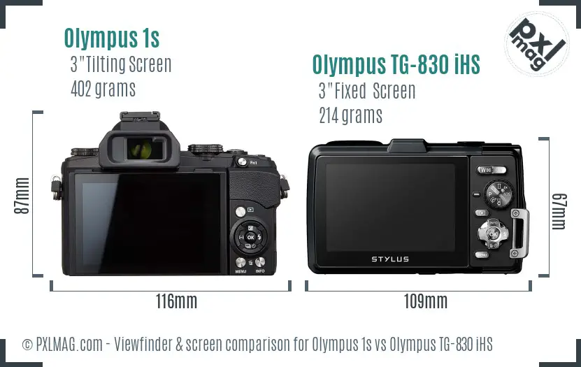 Olympus 1s vs Olympus TG-830 iHS Screen and Viewfinder comparison