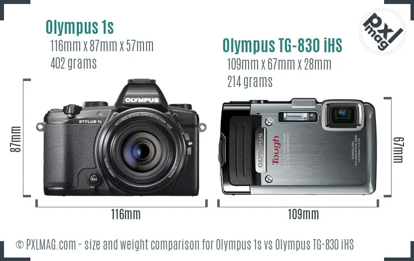 Olympus 1s vs Olympus TG-830 iHS size comparison