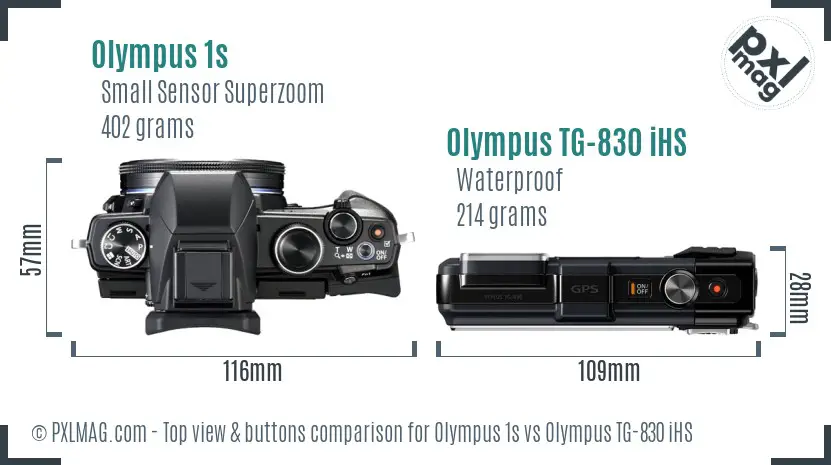 Olympus 1s vs Olympus TG-830 iHS top view buttons comparison