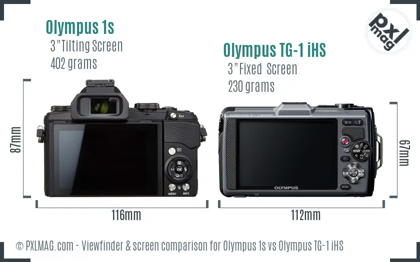 Olympus 1s vs Olympus TG-1 iHS Screen and Viewfinder comparison