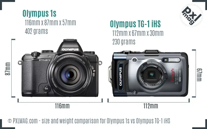Olympus 1s vs Olympus TG-1 iHS size comparison