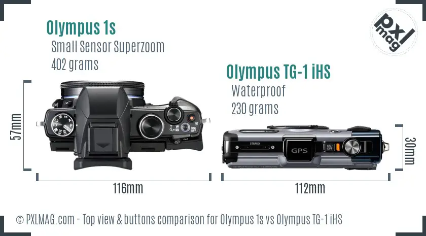 Olympus 1s vs Olympus TG-1 iHS top view buttons comparison