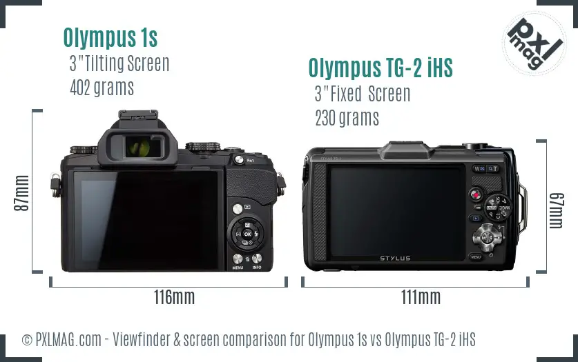 Olympus 1s vs Olympus TG-2 iHS Screen and Viewfinder comparison